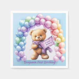 Teddy Bear 1. Geburtstag farbenfrohe Balloons Serviette
