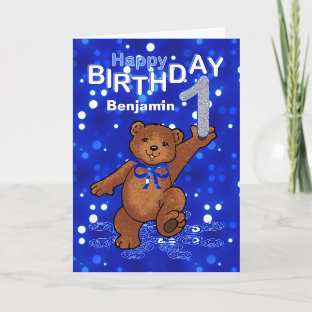 Teddy Bear 1. Geburtstag für Junge Karte (Vorderseite)