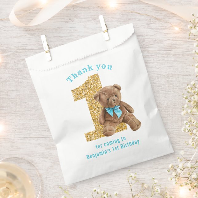 Teddy Bear 1. Geburtstag Gunst Bag Geschenktütchen (Ausgeschnitten)