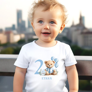Teddy Bear 2. Geburtstag Name Blauer Kleinkind T - T-shirt