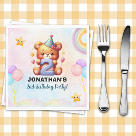 Teddy Bear 2nd Birthday Party Napkins | Watercolor Serviette