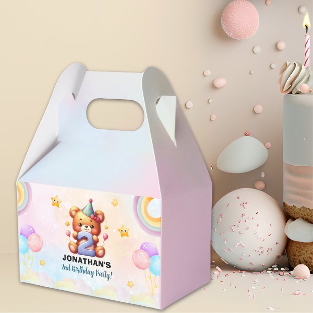 Teddy Bear 2nd Birthday Party | Rainbow & Balloons Geschenkschachtel (Von Creator hochgeladen)