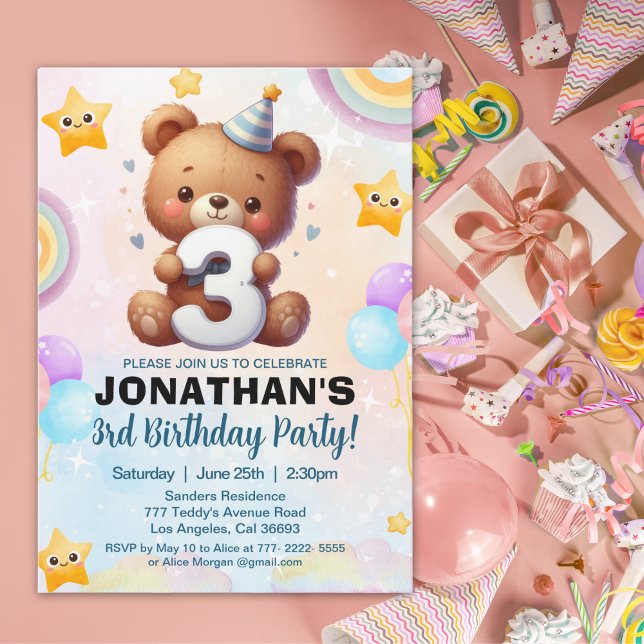 Teddy Bear 3rd Birthday Boy Einladung (Von Creator hochgeladen)