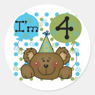 Teddy Bear 4. Geburtstag T - Shirt und Geschenke Runder Aufkleber