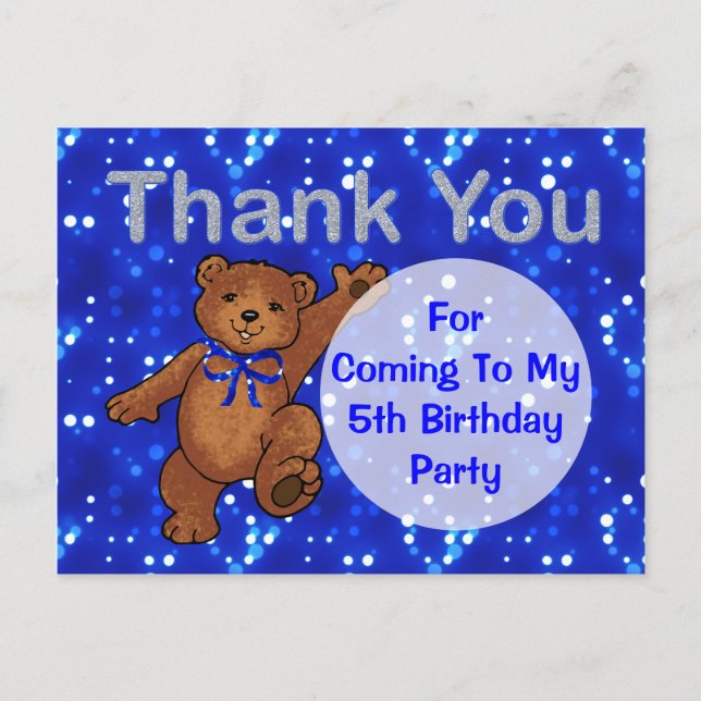 Teddy Bear 5. Geburtstagsparty Danke Postkarte (Vorderseite)
