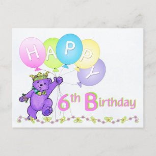 Teddy Bear 6. Geburtstag Postkarte