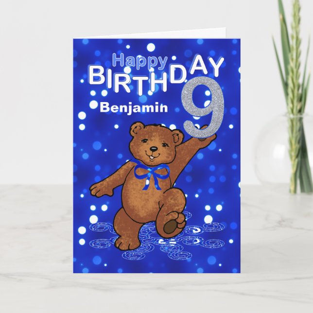 Teddy Bear 9. Geburtstag für Junge Karte (Vorderseite)