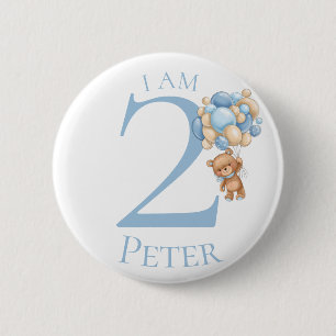 Teddy Bear Adventure Blue BIRTHDAY NUMMER 2 Button