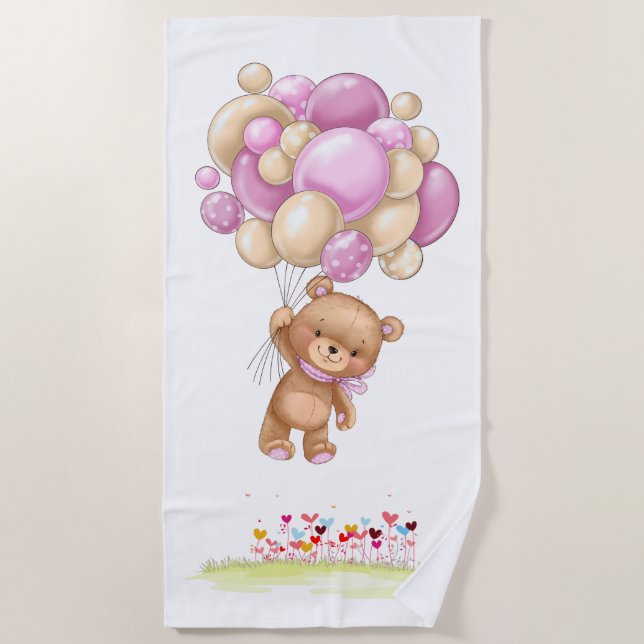 Teddy Bear Adventure Pink Balloons Garden Strandtuch (Vorderseite)