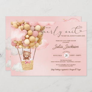 Teddy Bear Air Ballon Pink Cloud Girl Babydusche Einladung
