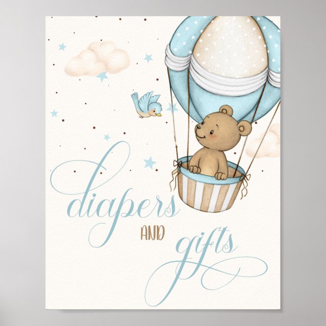Teddy Bear Air Balloon Baby Showdiapers & Gift Poster (Vorne)
