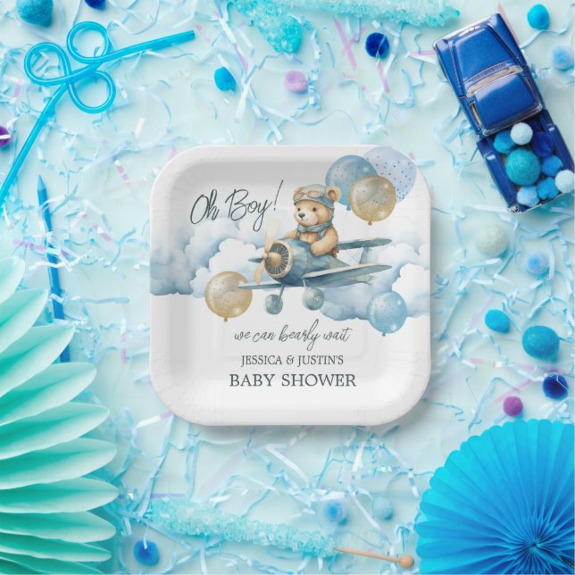 Teddy Bear Air Flugzeug Blue Paper Plate Pappteller (Party)