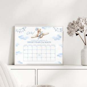 Teddy Bear Airplane Baby Boy Due Date Callendar Poster