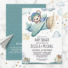 Teddy Bear Airplane Babydusche Einladung