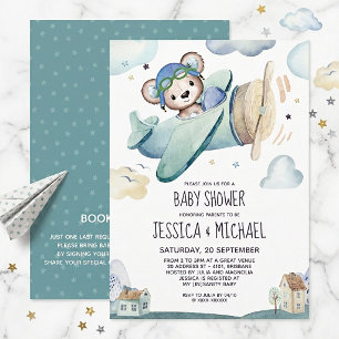 Teddy Bear Airplane Babydusche Einladung