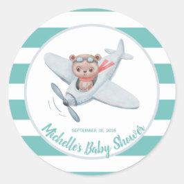 Teddy Bear Airplane Babydusche Geschlecht neutral Runder Aufkleber