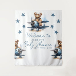 Teddy Bear Airplane Babydusche Hintergrund Wandteppich
