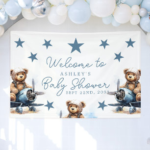 Teddy Bear Airplane Babydusche Willkommen Banner