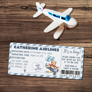 Teddy Bear Airplane Boarding Pass Boy Baby Dusche Einladung