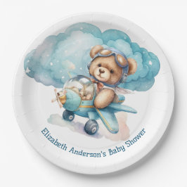 Teddy Bear Airplane Boy Baby Dusche Pappteller