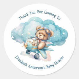 Teddy Bear Airplane Boy Baby Dusche Runder Aufkleber