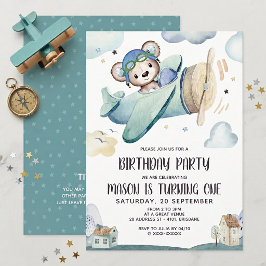 Teddy Bear Airplane Geburtstag Einladung