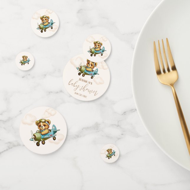 Teddy Bear Airplane Pilot Babydusche Konfetti (Gruppe)