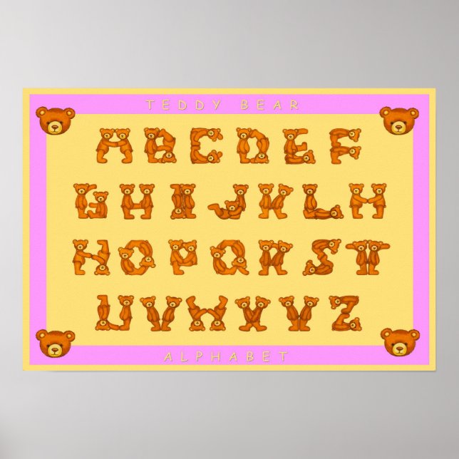 Teddy Bear Alphabet Letters Poster~ABCs Light Pink Poster (Vorne)