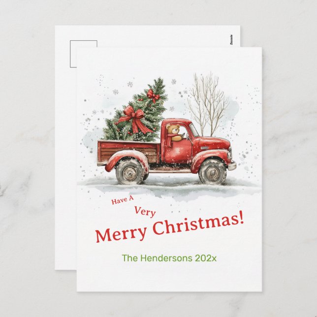 Teddy Bear Alter roter LKW Weihnachten (Vorne/Hinten)