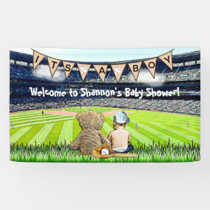 Teddy Bear and Baby Baseball Field Baby Show  Banner