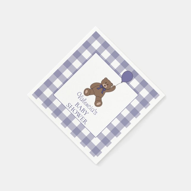 Teddy Bear and Balloon Purple Baby Shower Serviette (Ecke)