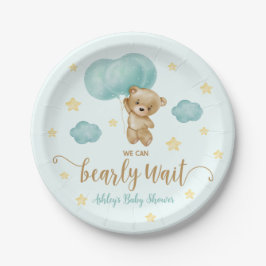 Teddy Bear and Blue Balloons Baby Dusche Pappteller