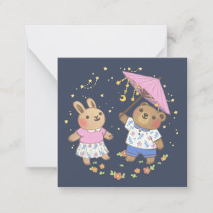 Teddy Bear and Bunny under the Stars Illustration Mitteilungskarte