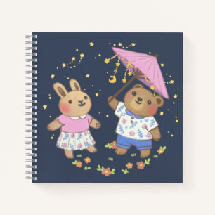 Teddy Bear and Bunny under the Stars Illustration Notizbuch