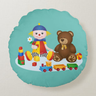 Teddy Bear and Clown Kinderzimmer Room Rundes Kissen