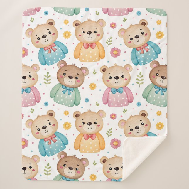 Teddy bear and flowers sherpadecke (Vorderseite)