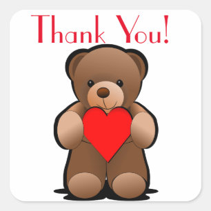 Teddy Bear and Heart Dankeschön Label Quadratischer Aufkleber