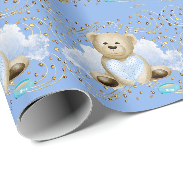 Teddy Bear and Heart Wrapping Paper Geschenkpapier (Rolleneckpunkt)