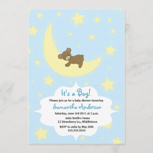 Teddy Bear and Moon Baby Showe Invite - Junge Einladung