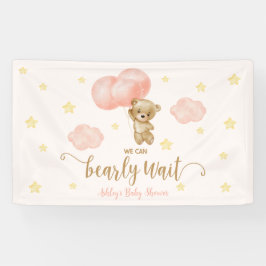 Teddy Bear and Pink Balloons Baby Dusche Party Banner