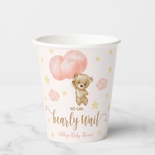 Teddy Bear and Pink Balloons Babydusche Pappbecher