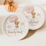 Teddy Bear and Pink Balloons Babydusche Pappteller<br><div class="desc">Das ist ein Teddy Bear und Pink Balloons Themed Baby Shower Paper Teller. Wir können frühzeitig warten! Mädchen-Babydusche,  Mädchen-Babydusche,  ausgestopftes Tier,  Teddybären,  wir können kaum warten</div>
