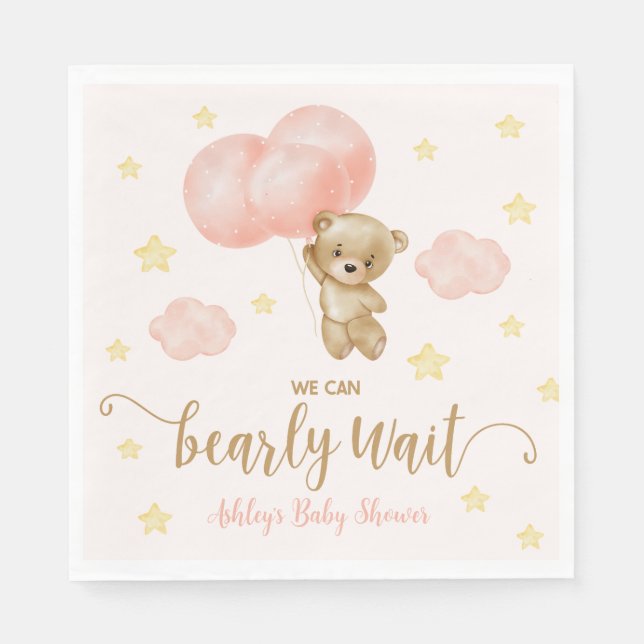 Teddy Bear and Pink Balloons Babydusche Serviette (Vorderseite)