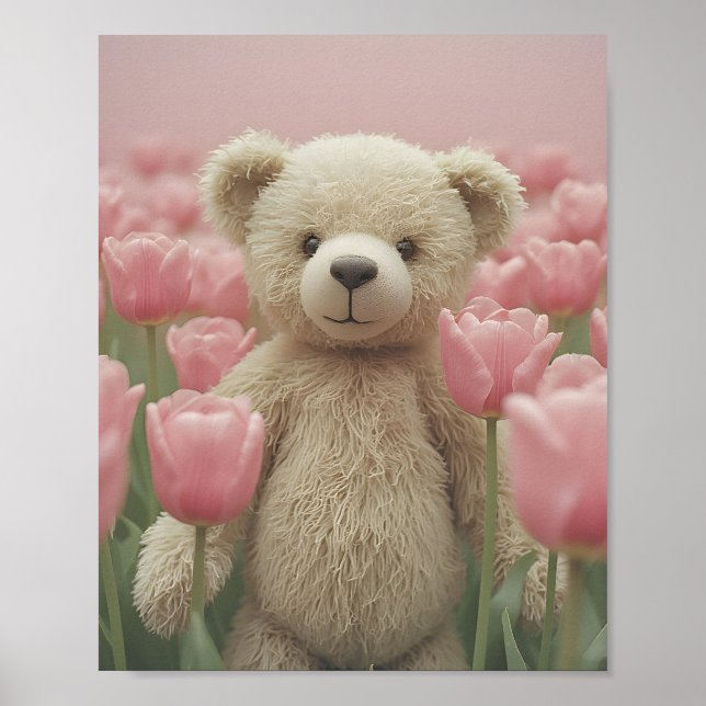 Teddy Bear and pink tulip Nursery Poster (Vorne)