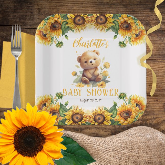 Teddy Bear and Sunflowers Baby Dusche Pappteller (Von Creator hochgeladen)