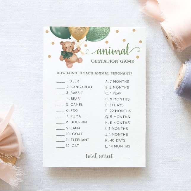 Teddy Bear Animal Gestation Game Baby Showcard Einladung (Von Creator hochgeladen)