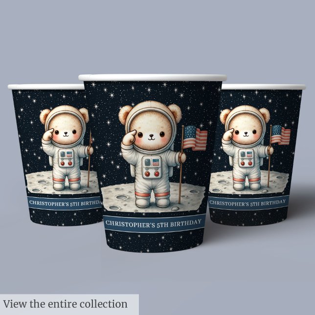 Teddy Bear Astronaut Baby Boy Birthday Cups Set Pappbecher (Teddy Bear Astronaut Baby Boy Birthday Cups Set)