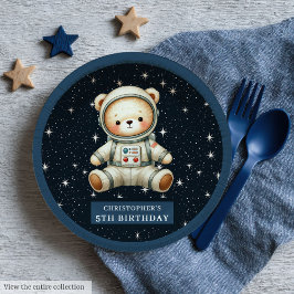 Teddy Bear Astronaut Baby Boy Birthday Paper Plate Pappteller
