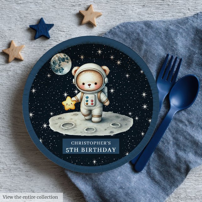 Teddy Bear Astronaut Baby Boy Dusche Custom Teller (Teddy Bear Astronaut Baby Boy Shower Custom Plates)