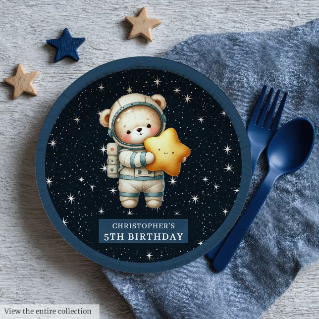 Teddy Bear Astronaut Baby Shower Celebration Plati Pappteller (Teddy Bear Astronaut Baby Shower Celebration Plates)